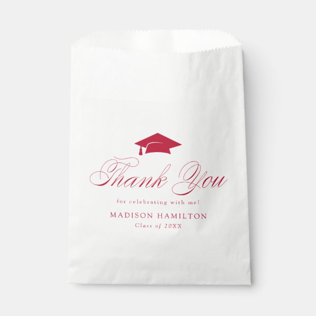 Elegant Red Calligraphy Graduation Thank You Favor Bag (Front)