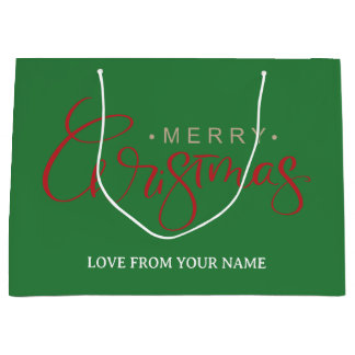Elegant Red Calligraphy Merry Christmas Large Gift Bag