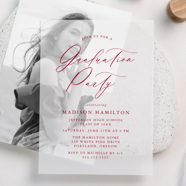 Elegant Red Calligraphy Script Graduation Party Vellum Invitations (Creator Uploaded)