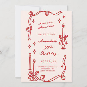 Elegant Red candle Hand Drawn Birthday invitation