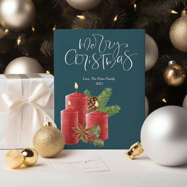 Elegant Red Candles Christmas Flat Holiday Card (Creator Uploaded)