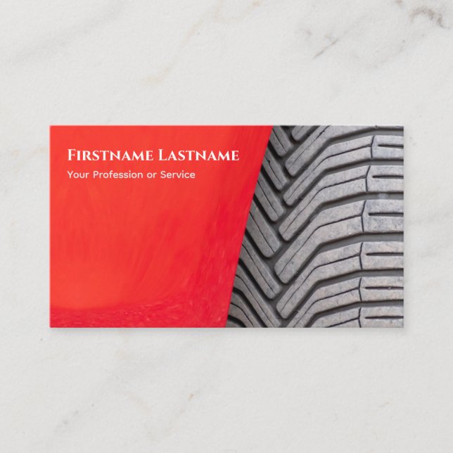 Elegant red car tire profile tire fitter tuning business card (Front)
