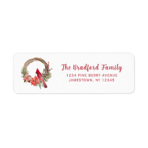 Elegant Red Cardinal Bird Christmas Holiday Label