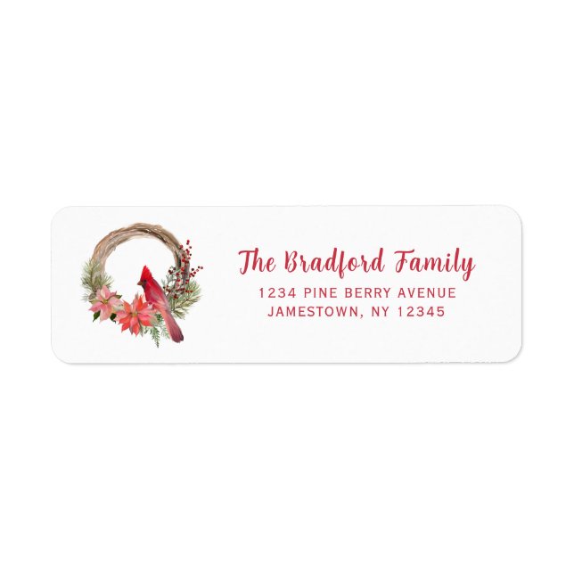 Elegant Red Cardinal Bird Christmas Holiday  Label (Front)