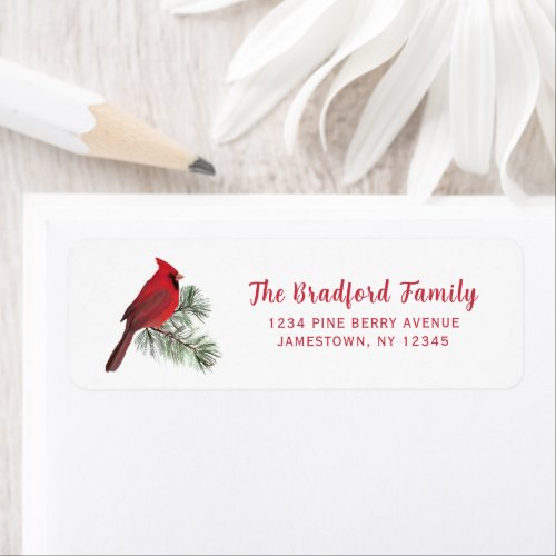 Elegant Red Cardinal Bird Christmas Holiday Label
