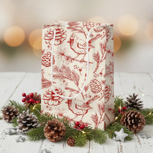 Elegant Red Cardinal Bird, Pine and Winter Berries Small Gift Bag