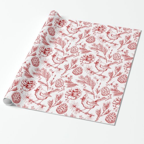 Elegant Red Cardinal Bird Pine and Winter Berries Wrapping Paper