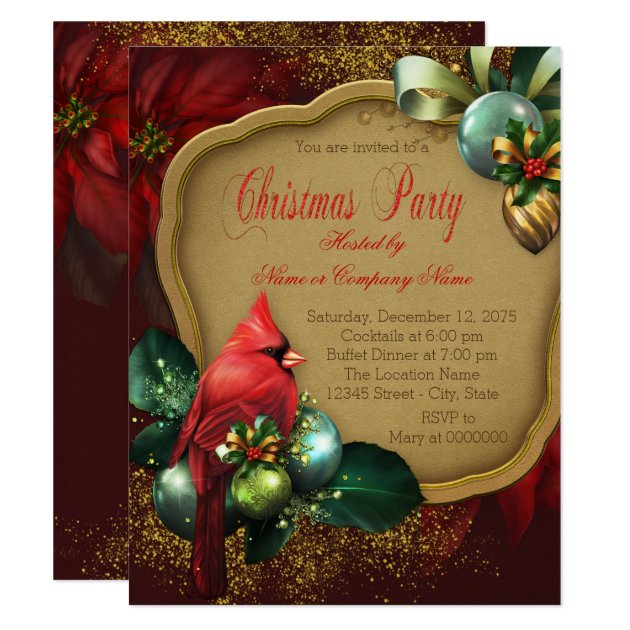 Elegant Red Cardinal Christmas Party Invitation