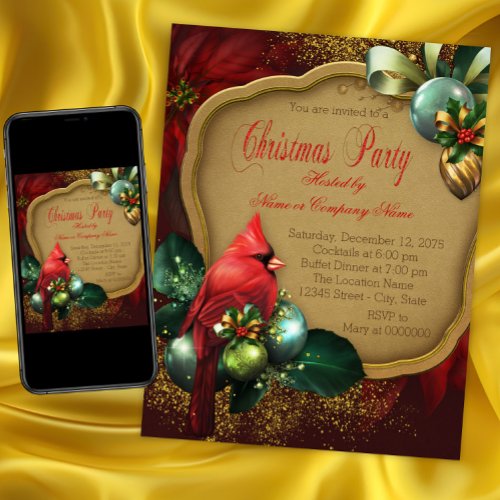 Elegant Red Cardinal Christmas Party Invitation