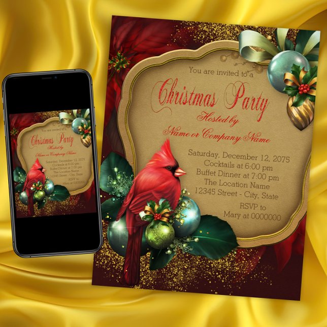 Elegant Red Cardinal Christmas Party Invitation (Red Cardinal Christmas Party Invitation. Instant download and printed invitations available.)
