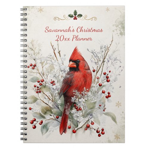 Elegant Red Cardinal Holiday Christmas Notebook