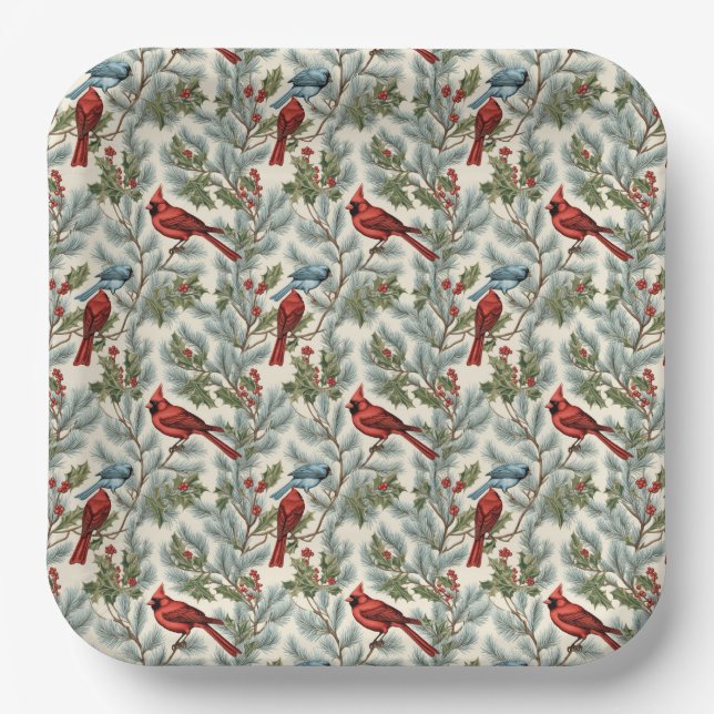 Elegant Red Cardinal Paper Plates (Front)