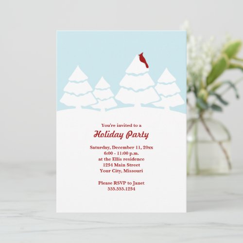 Elegant Red Cardinal Snow Holiday Christmas Party Invitation