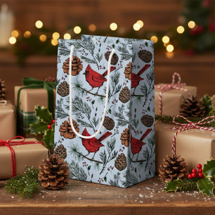 Elegant Red Cardinal Winter Blue Small Gift Bag