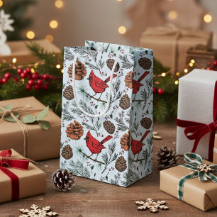 Elegant Red Cardinal Winter Ice Blue Small Gift Bag