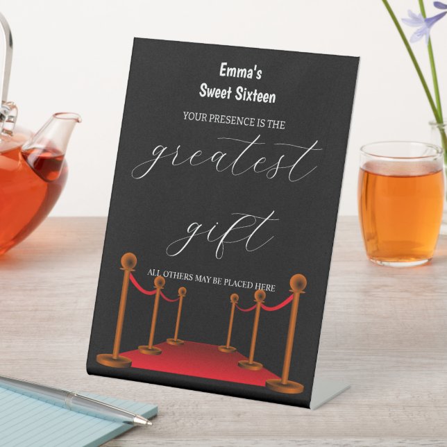 Elegant Red Carpet Hollywood Cards Gift Birthday Pedestal Sign (In SItu)