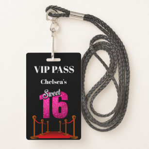 Elegant Red Carpet Hollywood Theme Sweet 16 VIP Badge
