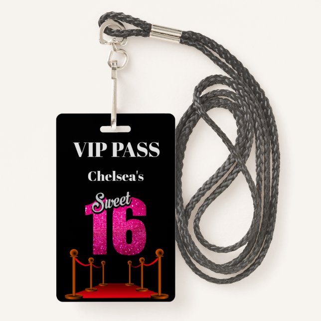 Elegant Red Carpet Hollywood Theme Sweet 16 VIP Badge (Front with Lanyard)