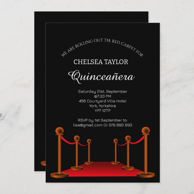 Elegant Red Carpet Quinceañera Personalised  Invitation (Front/Back)