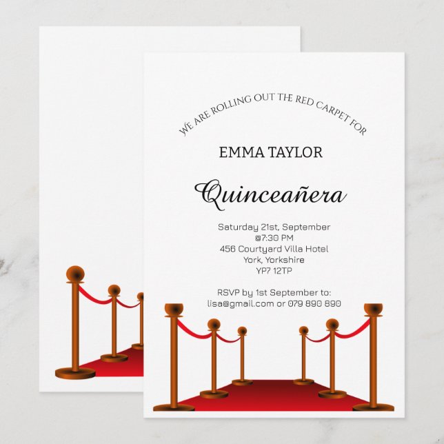 Elegant Red Carpet Quinceañera Sweet 16 Custom   Invitation (Front/Back)