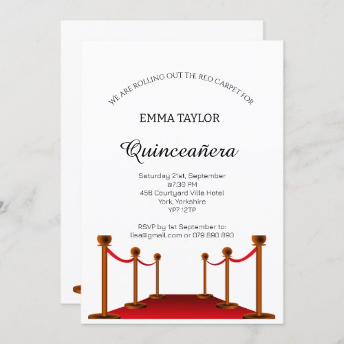 Elegant Red Carpet Quinceaera Sweet 16 Custom   Invitation