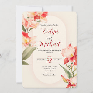 Elegant Red Cattleya Orchids Flowers Wedding Invitation