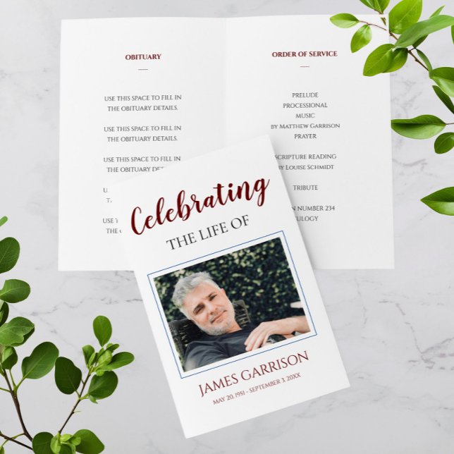 Elegant Red Celebration of Life Memorial Program Flyer (Creator Uploaded)