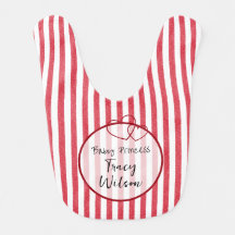 Elegant Red Chalk Stripe Triple Hearts Baby Bib
