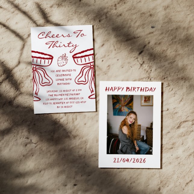 Elegant Red Cheers to Thirty Cocktail 30 Birthday Invitation (Creator Uploaded)