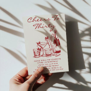 Elegant Red Cheers to Thirty Cocktail Birthday Invitation