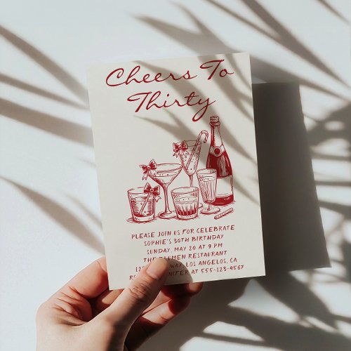 Elegant Red Cheers to Thirty Cocktail Birthday