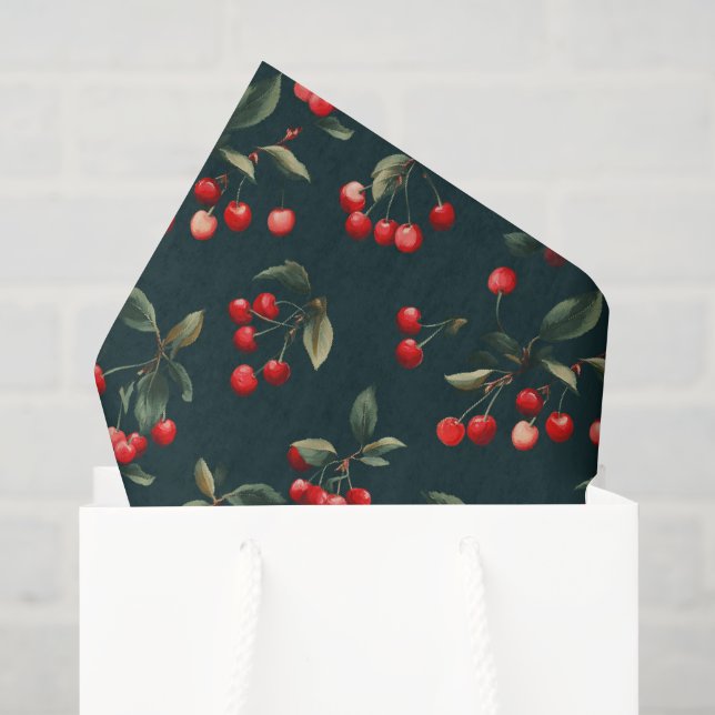Elegant Red Cherries Pattern Decoupage Tissue Paper (Gift Bag)
