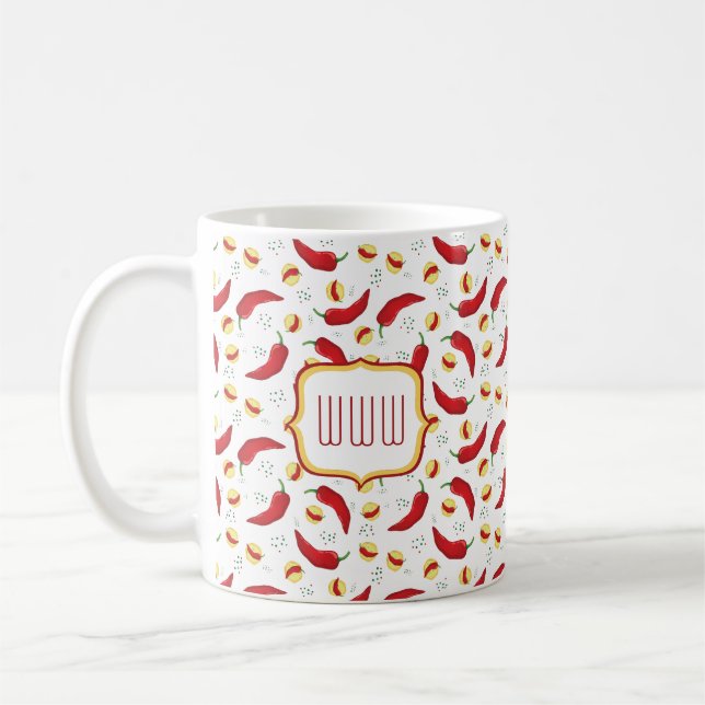 Elegant Red Chile Pattern Coffee Mug (Left)