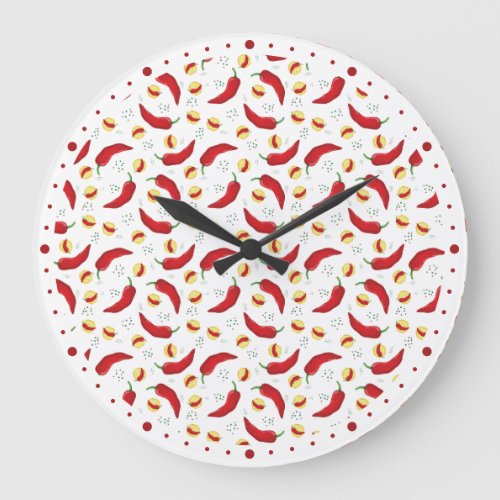 Elegant Red Chile Pattern Large Clock