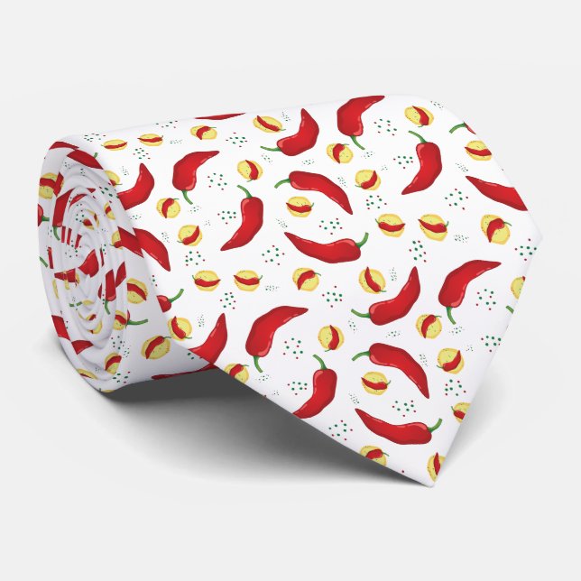 Elegant Red Chile Pattern Neck Tie (Rolled)