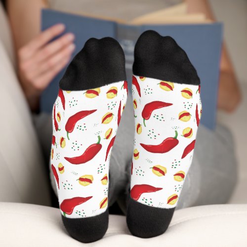 Elegant Red Chile Pattern Socks