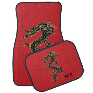 Elegant Red Chinese Gold Dragon Monogram Car Car Car Floor Mat