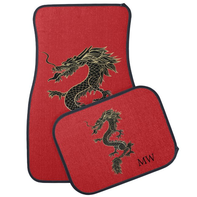 Elegant Red Chinese Gold Dragon Monogram Car Car  Car Floor Mat (Set)