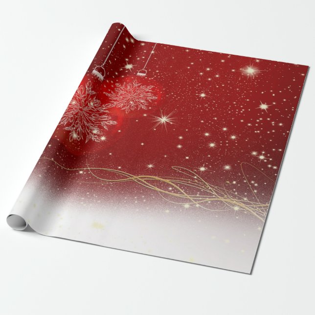 Elegant Red Christmas Ball Holiday Wrapping Paper (Unrolled)