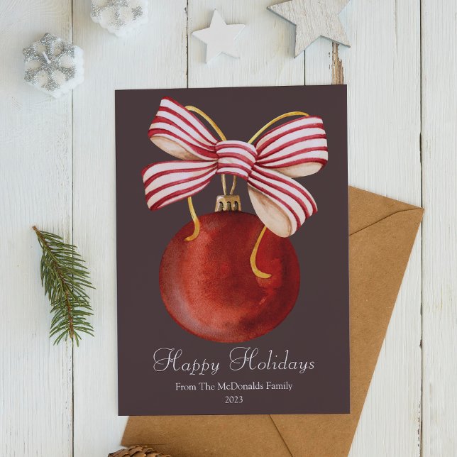 Elegant Red Christmas Ball Ornament Flat Holiday Card (Creator Uploaded)