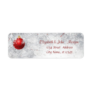 Elegant Red Christmas Ball,Pine Tree Branches Label