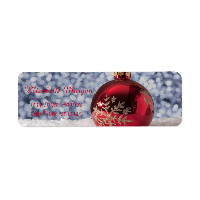 Elegant Red Christmas Ball,Snow,Bokeh Label (Front)