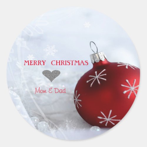 Elegant Red Christmas Ball Snowflakes Classic Round Sticker