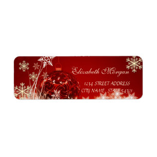 Elegant Red Christmas Ball, Snowflakes Label