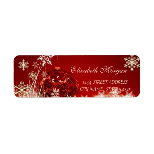 Elegant Red Christmas Ball Snowflakes Label
