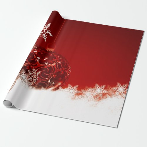 Elegant Red Christmas BallSnowfleks Holiday Wrapping Paper