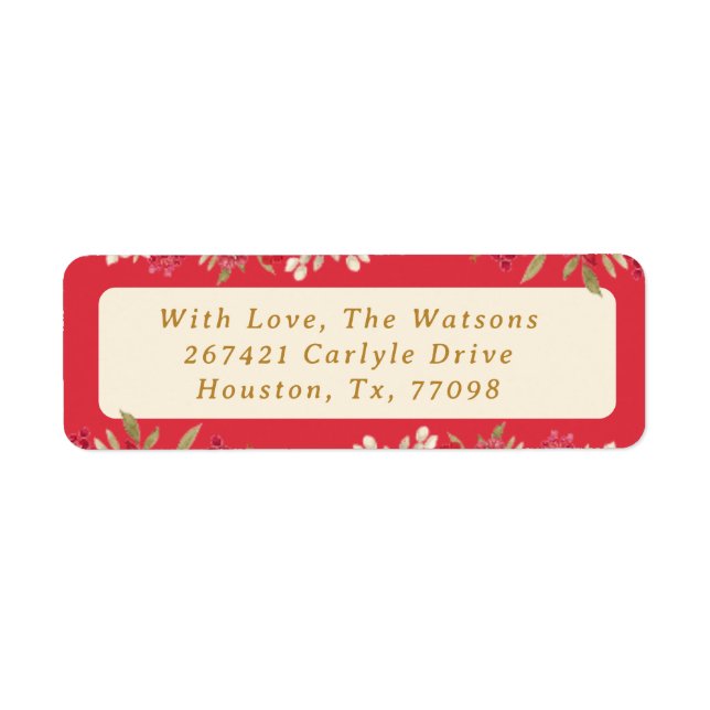 elegant red christmas botanical return address label (Front)