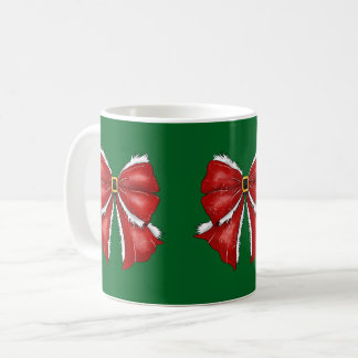 Elegant Red Christmas Bows on Dark Green Coffee Mug
