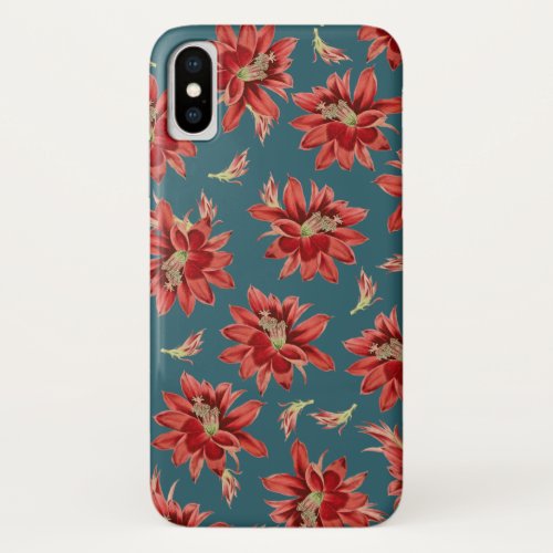 Elegant Red Christmas Cactus Flowers iPhone XS Case