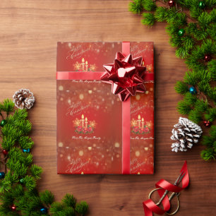 Elegant Red Christmas Candles, Balls ,Snowflakes Wrapping Paper